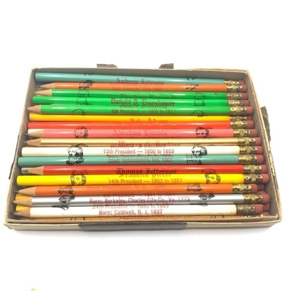 Vintage Lot Of 27 Presidents Pencils 1960s United States Pencils With Box